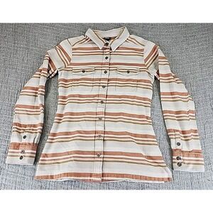 PATAGONIA Fjord Flannel Shirt Women Size 4 Gray Striped 100% Organic Cotton Top